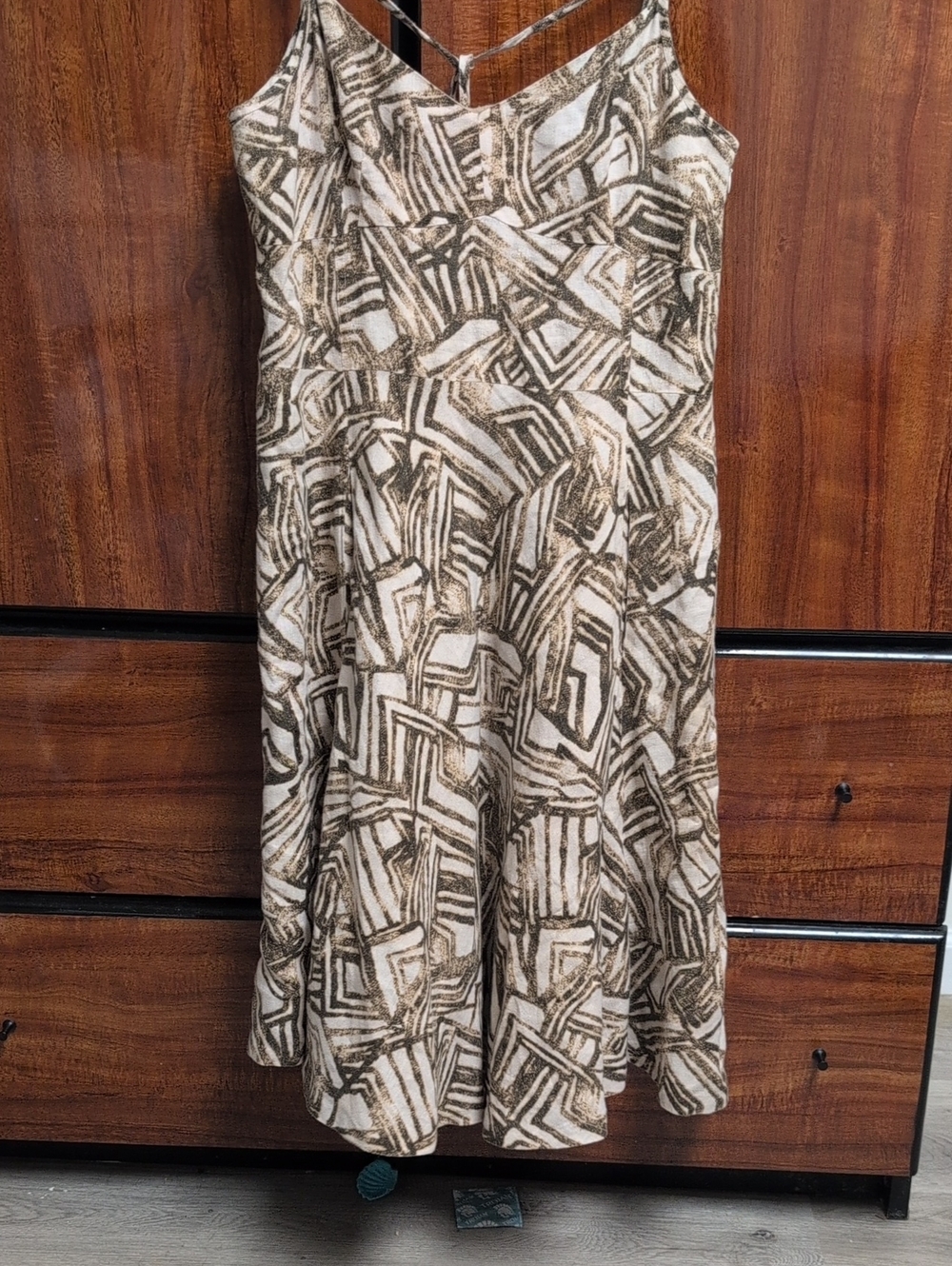 Banana Republic Cream and Brown Geometric A-Line Dress
